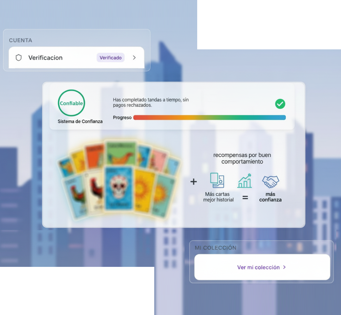 Ejemplo visual: puntaje de confianza y cartas de lotería obtenidas